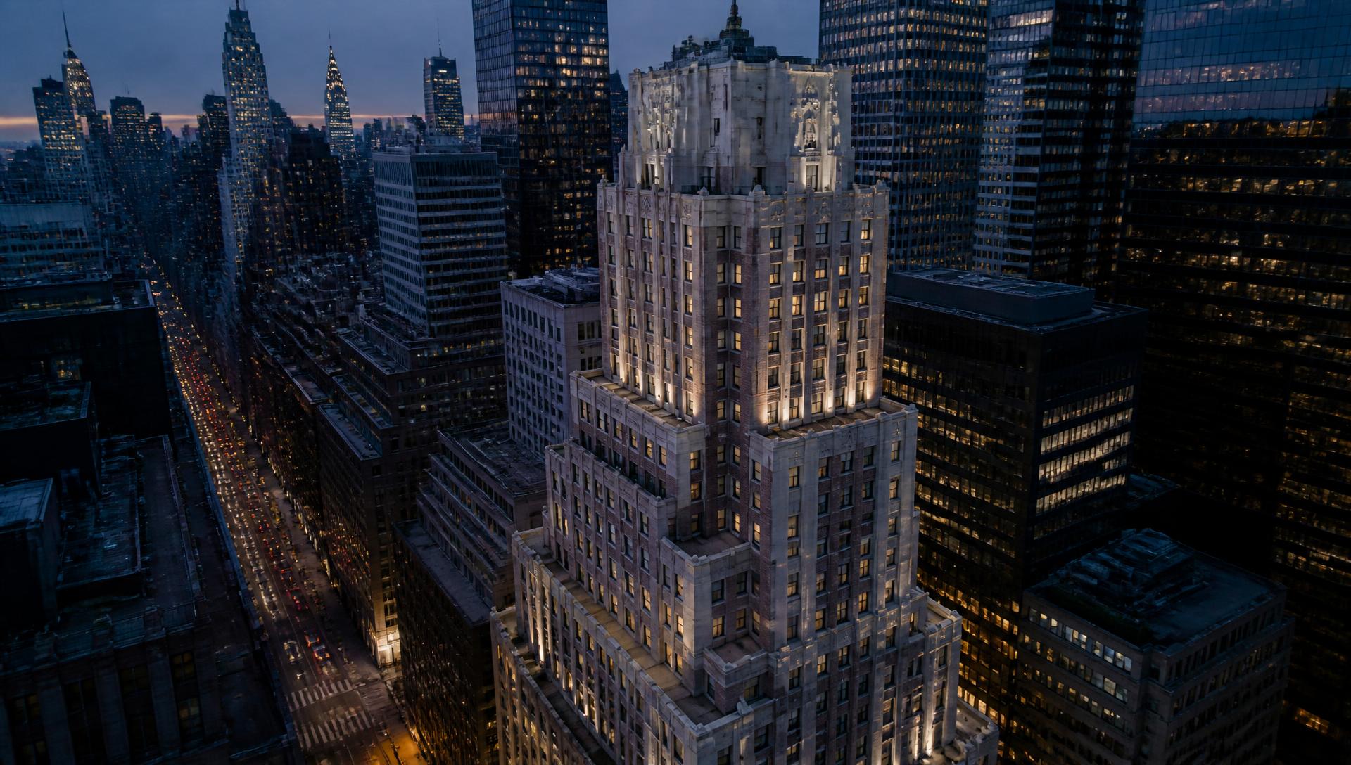 Aerial view of Manhattan at golden hour