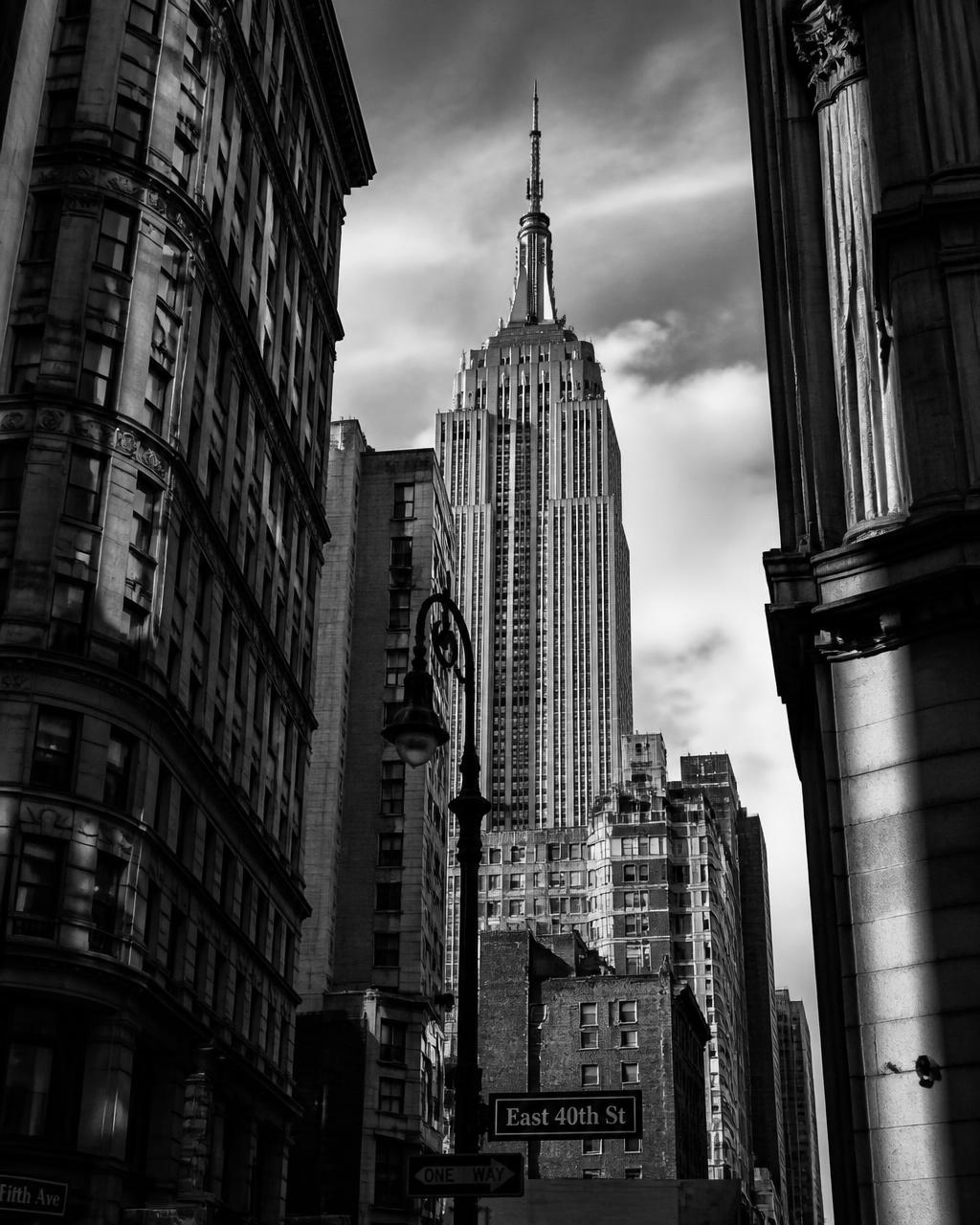 New York City skyline seen from street level